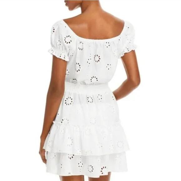 Aqua Ivory White Eyelet Off Shoulder Tiered Mini Dress Swim Cover Up XL NWT - Picture 2 of 9